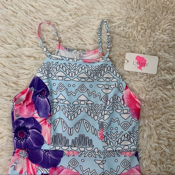 L’atiste By Amy NWT Dress Blue Pink Floral Dress - Picture 4 of 11